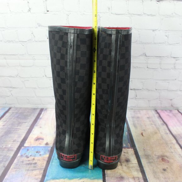 LL Bean Wellie Black Checkerboard Knee High Rain Boots Size 9 M - Picture 9 of 10